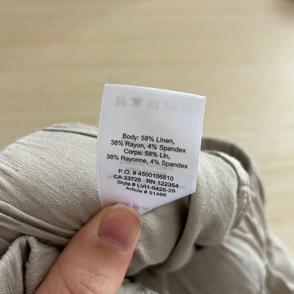 Aritzia BABATON Day Linen Blend Lounge Pants Womens L Tan Pockets jogger elastic